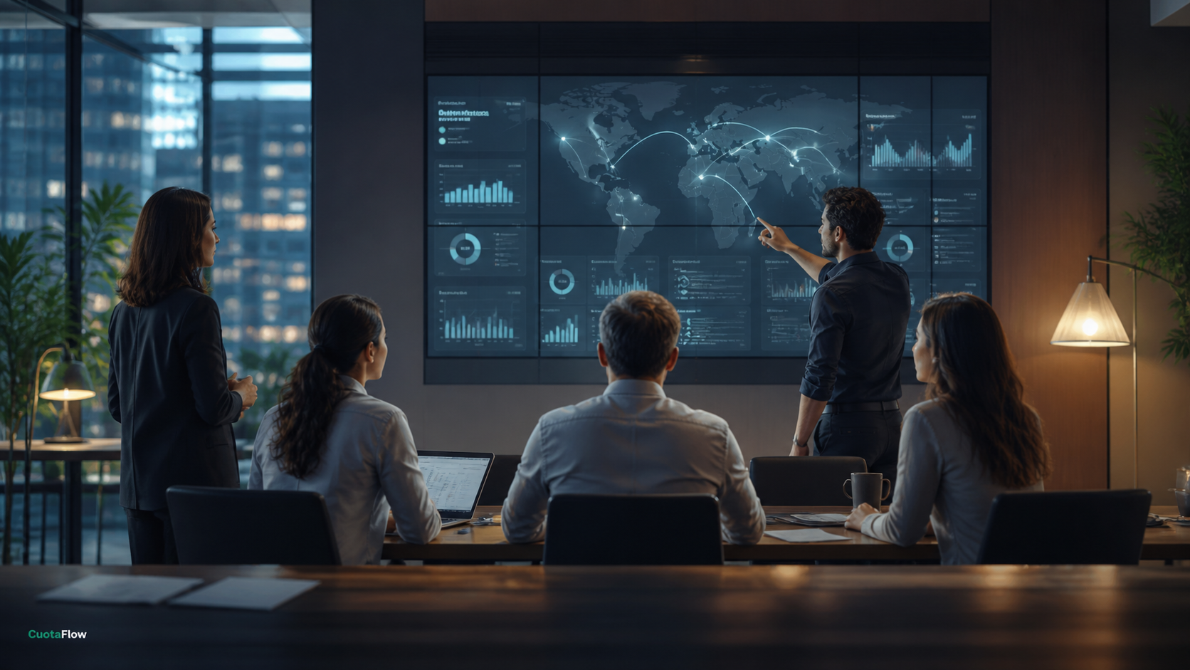 Equipo revisando un dashboard de cartera con prioridades y métricas operativas visibles.